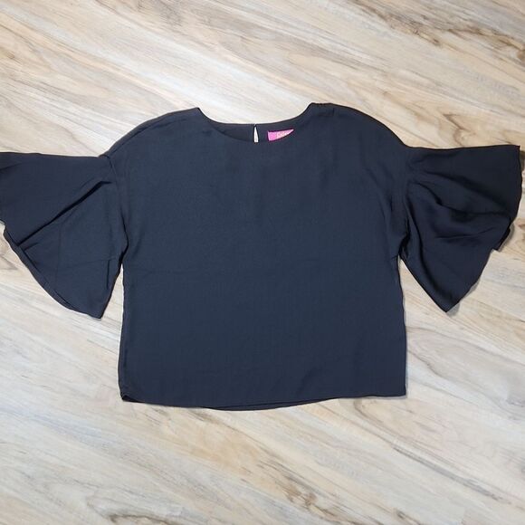 🧚♂️Catherine Malandrino Black Flutter Sleeve Top Small - Picture 2 of 11